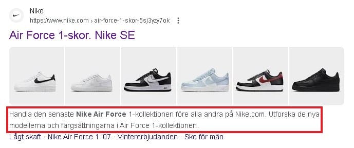 metabeskrivning för sökningen nike air force